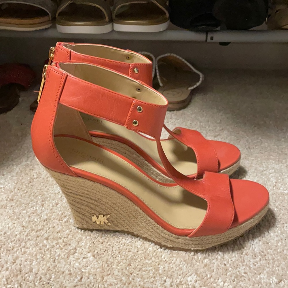Michael Kors Leather Coral Espadrilles Wedges 7